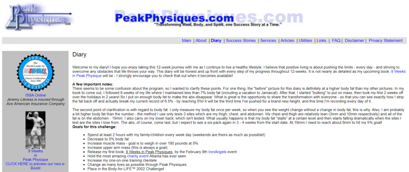 Peak Physiques, an online business in 2001