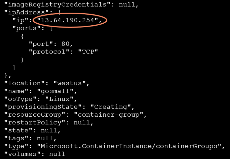 The Public IP Address of an Azure Container Instance