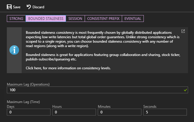 Configuring bounded staleness in the portal