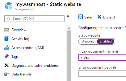 Dialog to enable static website