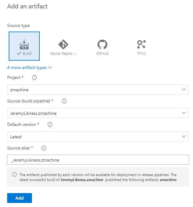 Dialog to configure the artifact