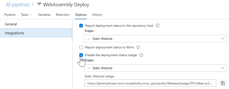 Set the deployment status badge